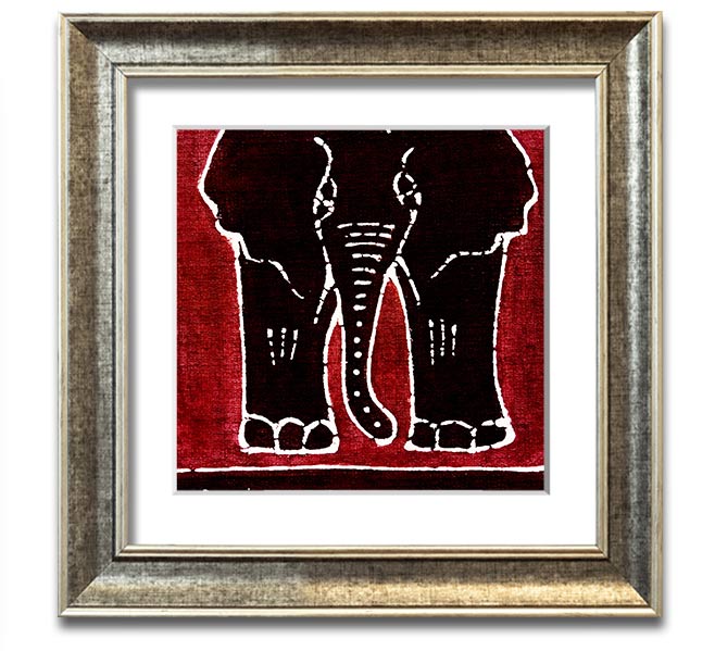 A vibrant Aboriginal Red Elephant framed print showcasing intricate designs and colors, ready to hang on a wall.